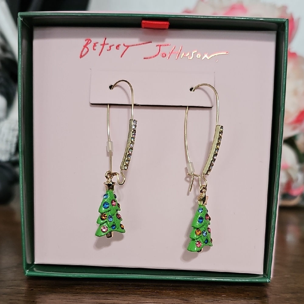 Betsey Johnson Festive Green Tree Earrings